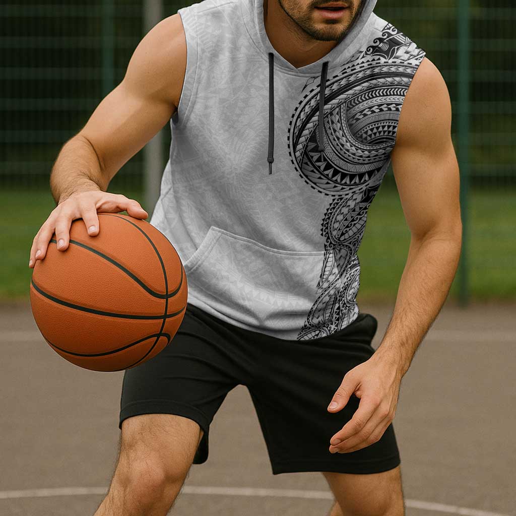 Traditional Polynesian Art Tattoos Sleeveless Hoodie White Color - Polynesian Pride