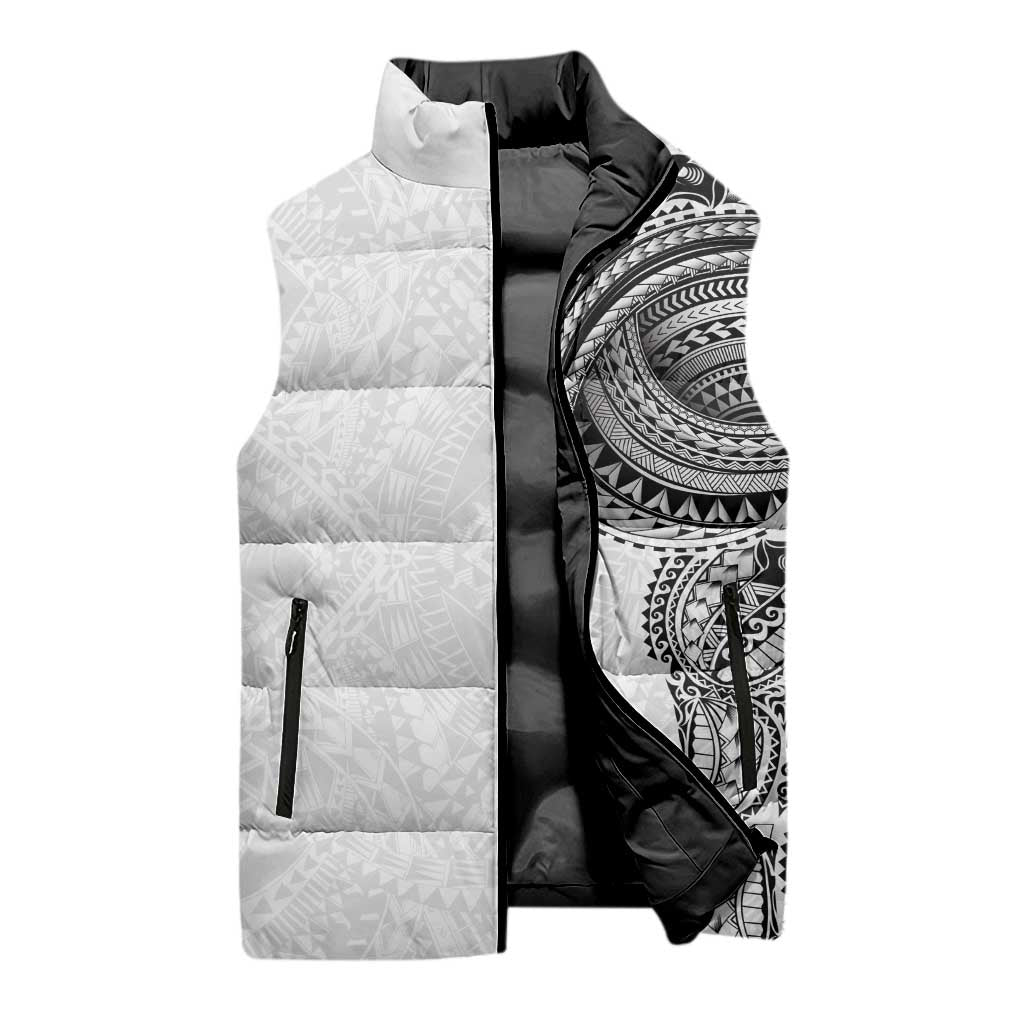 Traditional Polynesian Art Tattoos Sleeveless Puffer Jacket White Color - Polynesian Pride