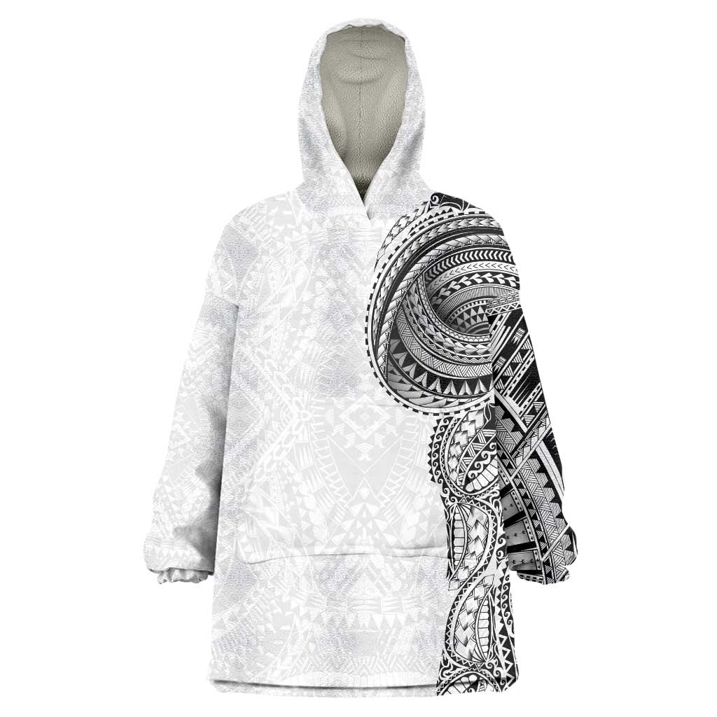 Traditional Polynesian Art Tattoos Wearable Blanket Hoodie White Color - Polynesian Pride