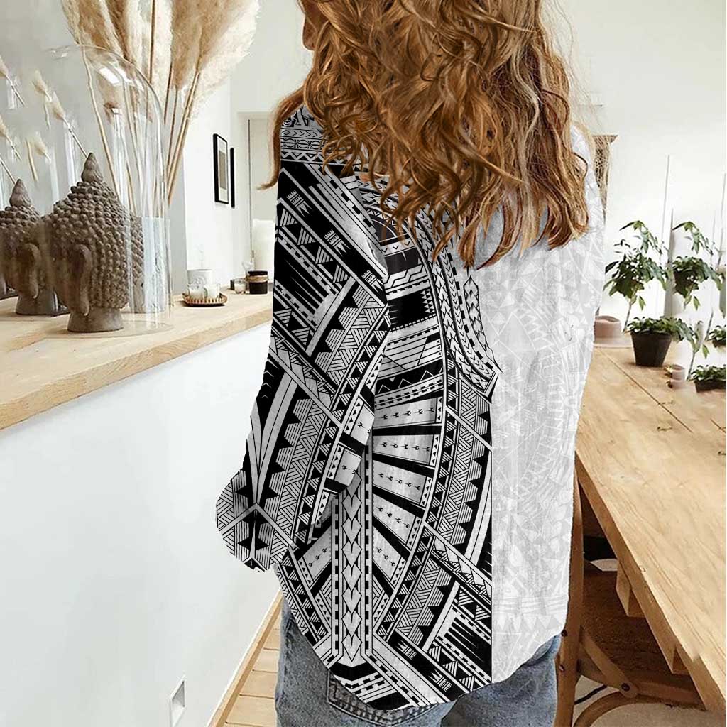 Traditional Polynesian Art Tattoos Women Casual Shirt White Color - Polynesian Pride