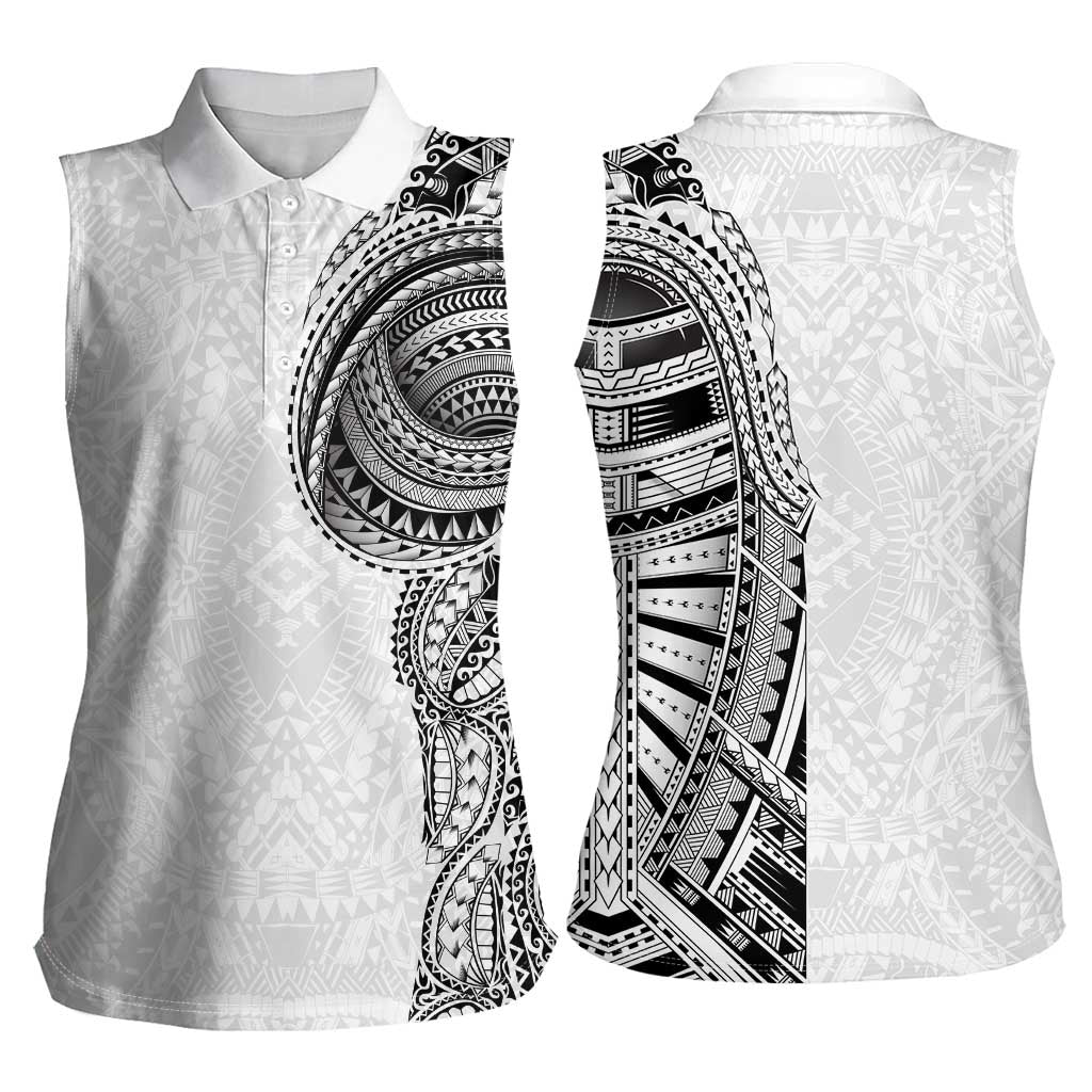 Traditional Polynesian Art Tattoos Women Sleeveless Polo Shirt White Color - Polynesian Pride