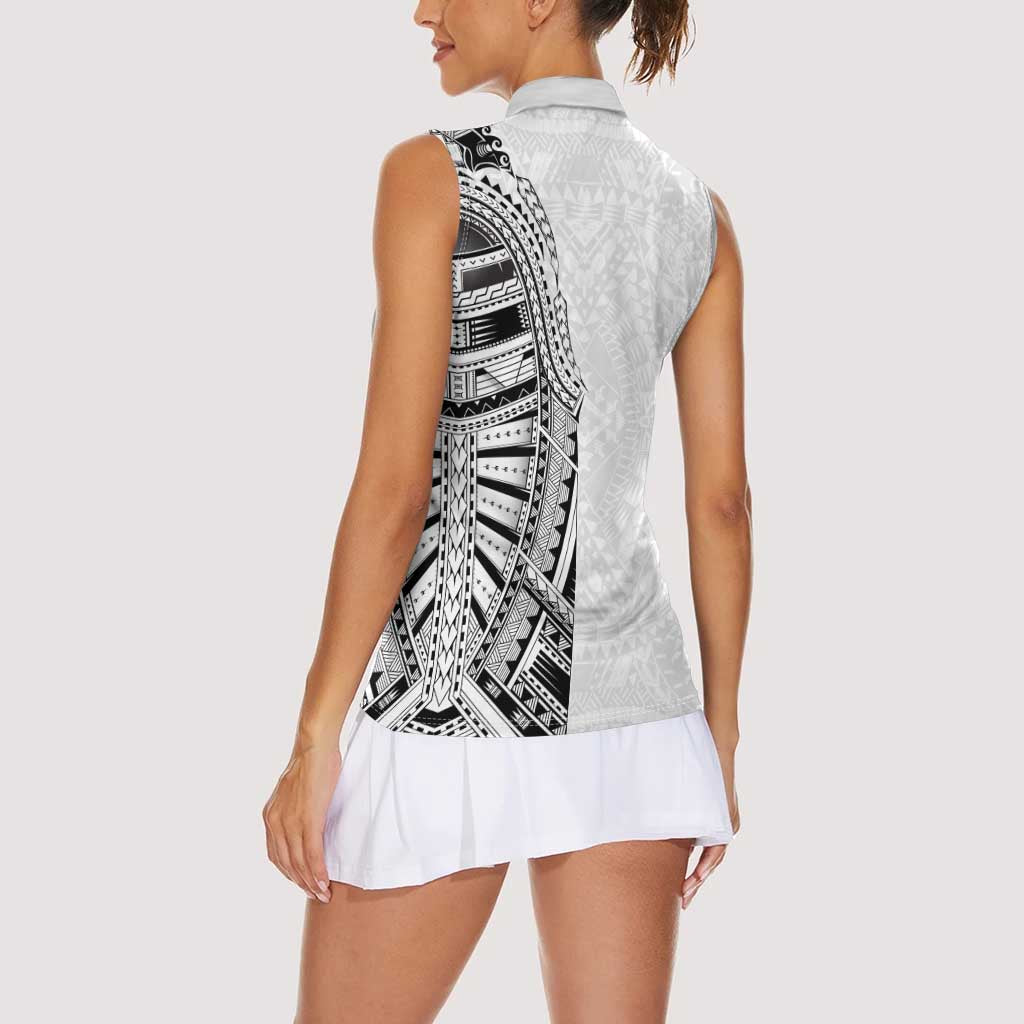 Traditional Polynesian Art Tattoos Women Sleeveless Polo Shirt White Color - Polynesian Pride