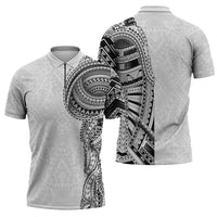 Traditional Polynesian Art Tattoos Zipper Polo Shirt White Color - Polynesian Pride
