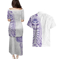 Traditional Polynesian Art Tattoos Couples Matching Puletasi and Hawaiian Shirt Purple Color - Polynesian Pride