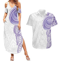 Traditional Polynesian Art Tattoos Couples Matching Summer Maxi Dress and Hawaiian Shirt Purple Color - Polynesian Pride