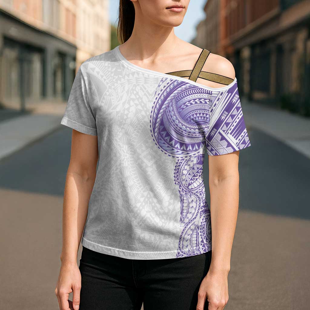 Traditional Polynesian Art Tattoos Cross Shoulder Shirt Purple Color - Polynesian Pride