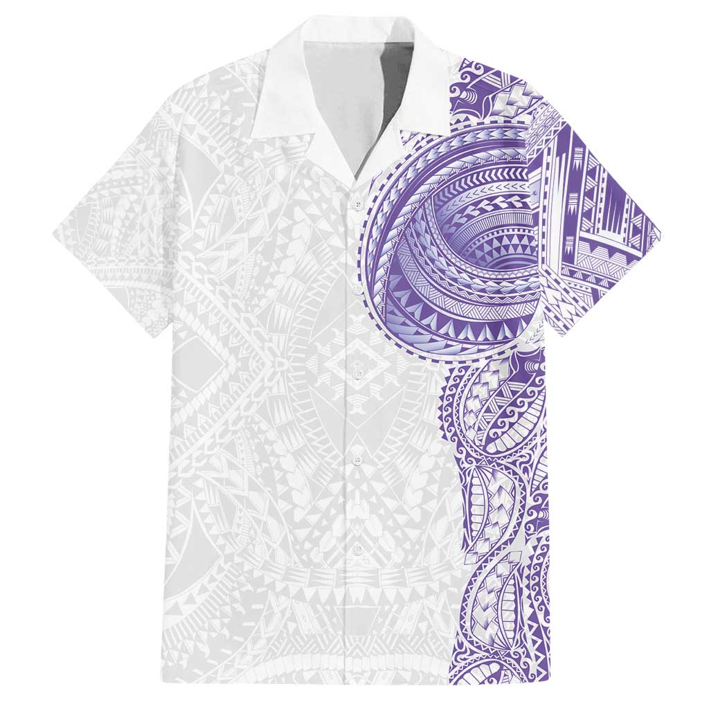 Traditional Polynesian Art Tattoos Family Matching Long Sleeve Bodycon Dress and Hawaiian Shirt Purple Color - Polynesian Pride