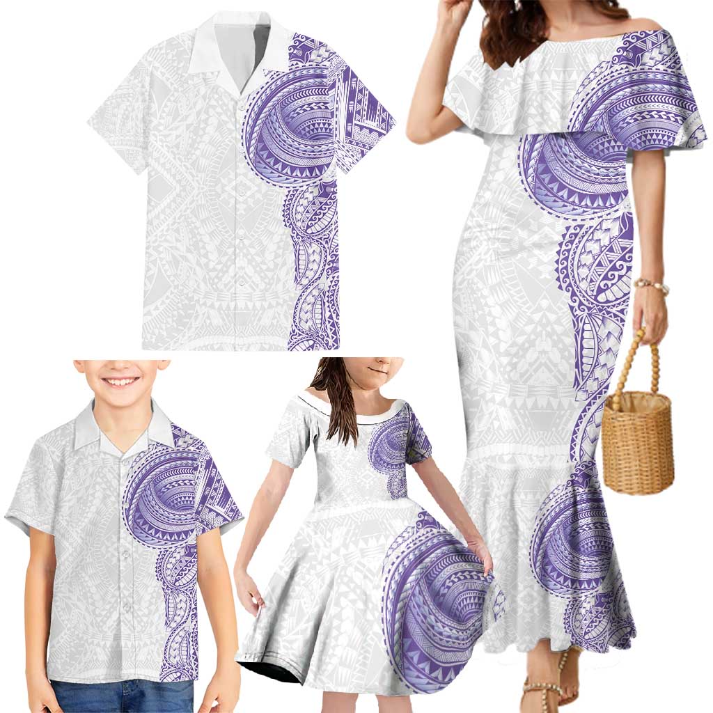 Traditional Polynesian Art Tattoos Family Matching Mermaid Dress and Hawaiian Shirt Purple Color - Polynesian Pride