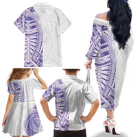 Traditional Polynesian Art Tattoos Family Matching Off The Shoulder Long Sleeve Dress and Hawaiian Shirt Purple Color - Polynesian Pride