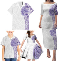 Traditional Polynesian Art Tattoos Family Matching Puletasi and Hawaiian Shirt Purple Color - Polynesian Pride