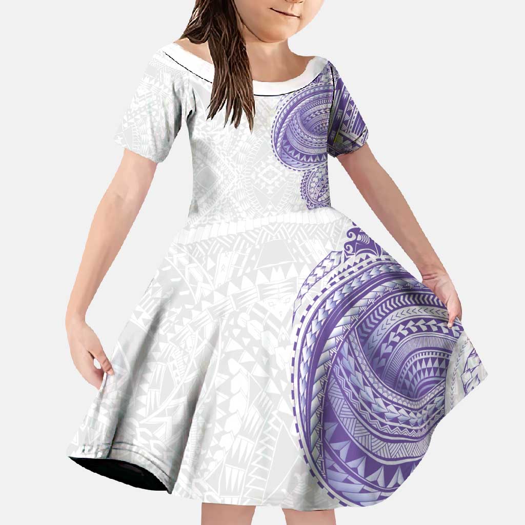 Traditional Polynesian Art Tattoos Family Matching Short Sleeve Bodycon Dress and Hawaiian Shirt Purple Color - Polynesian Pride