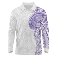 Traditional Polynesian Art Tattoos Long Sleeve Polo Shirt Purple Color - Polynesian Pride