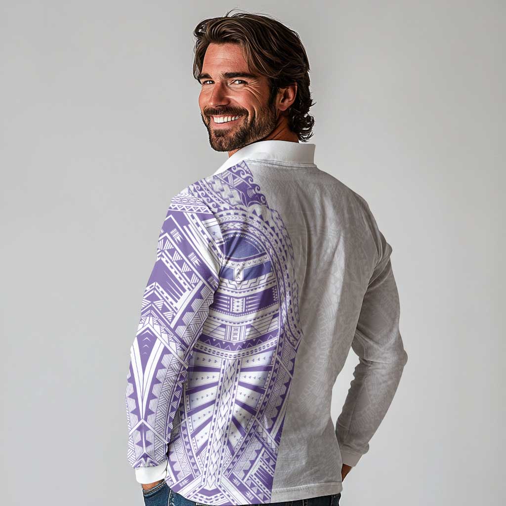 Traditional Polynesian Art Tattoos Long Sleeve Polo Shirt Purple Color - Polynesian Pride
