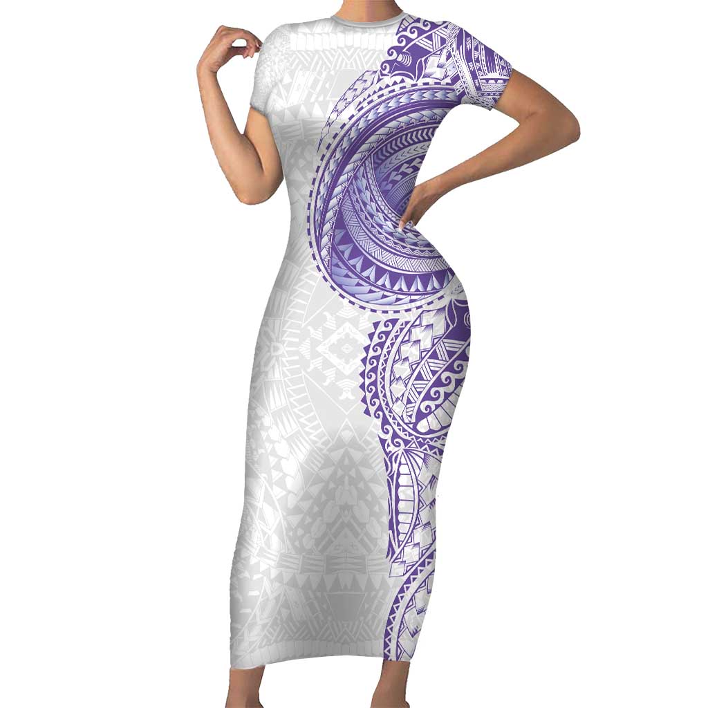 Traditional Polynesian Art Tattoos Short Sleeve Bodycon Dress Purple Color - Polynesian Pride