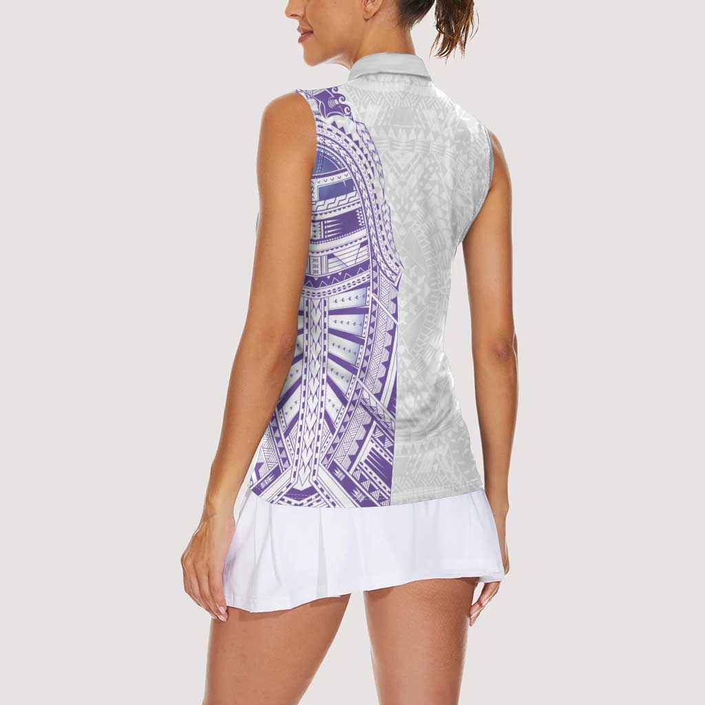 Traditional Polynesian Art Tattoos Women Sleeveless Polo Shirt Purple Color - Polynesian Pride