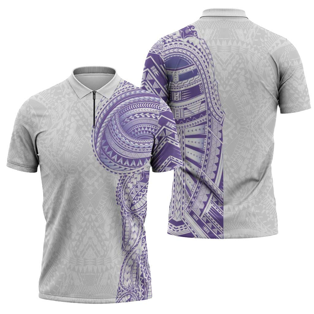 Traditional Polynesian Art Tattoos Zipper Polo Shirt Purple Color - Polynesian Pride