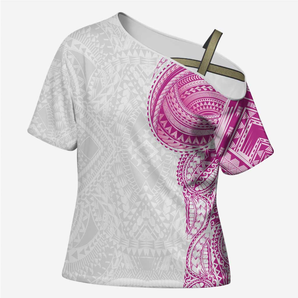 Traditional Polynesian Art Tattoos Cross Shoulder Shirt Pink Color - Polynesian Pride