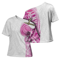 Traditional Polynesian Art Tattoos Cross Shoulder Shirt Pink Color - Polynesian Pride