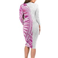 Traditional Polynesian Art Tattoos Family Matching Long Sleeve Bodycon Dress and Hawaiian Shirt Pink Color - Polynesian Pride