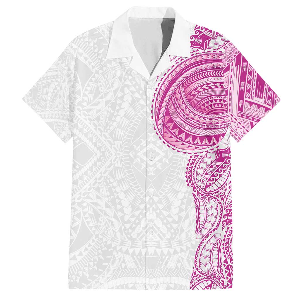 Traditional Polynesian Art Tattoos Family Matching Off Shoulder Maxi Dress and Hawaiian Shirt Pink Color - Polynesian Pride