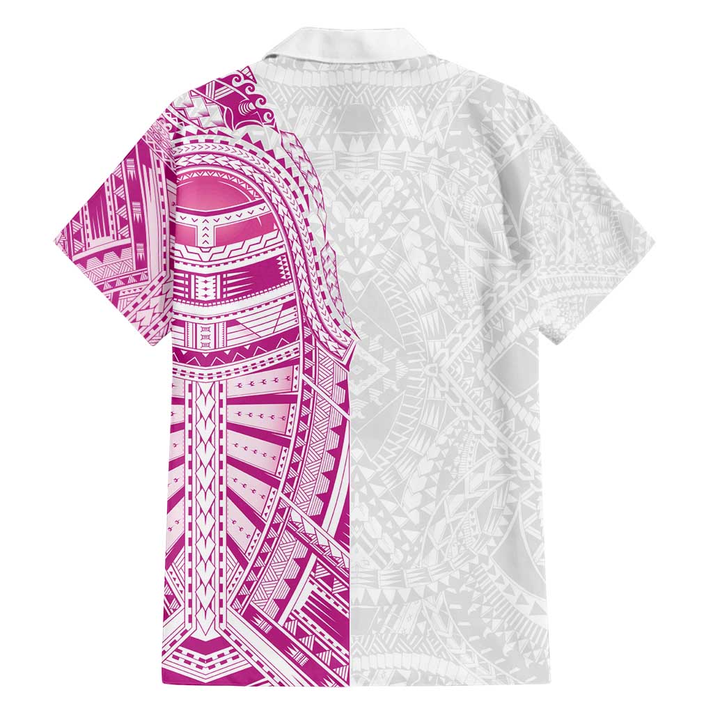 Traditional Polynesian Art Tattoos Family Matching Off Shoulder Maxi Dress and Hawaiian Shirt Pink Color - Polynesian Pride