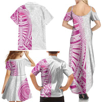 Traditional Polynesian Art Tattoos Family Matching Summer Maxi Dress and Hawaiian Shirt Pink Color - Polynesian Pride
