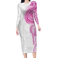 Traditional Polynesian Art Tattoos Long Sleeve Bodycon Dress Pink Color - Polynesian Pride