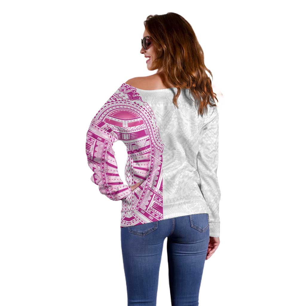 Traditional Polynesian Art Tattoos Off Shoulder Sweater Pink Color - Polynesian Pride