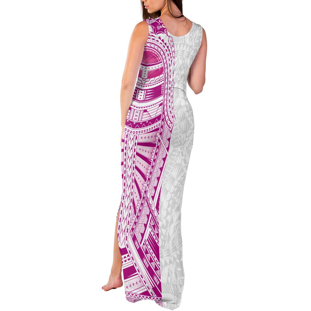 Traditional Polynesian Art Tattoos Tank Maxi Dress Pink Color - Polynesian Pride