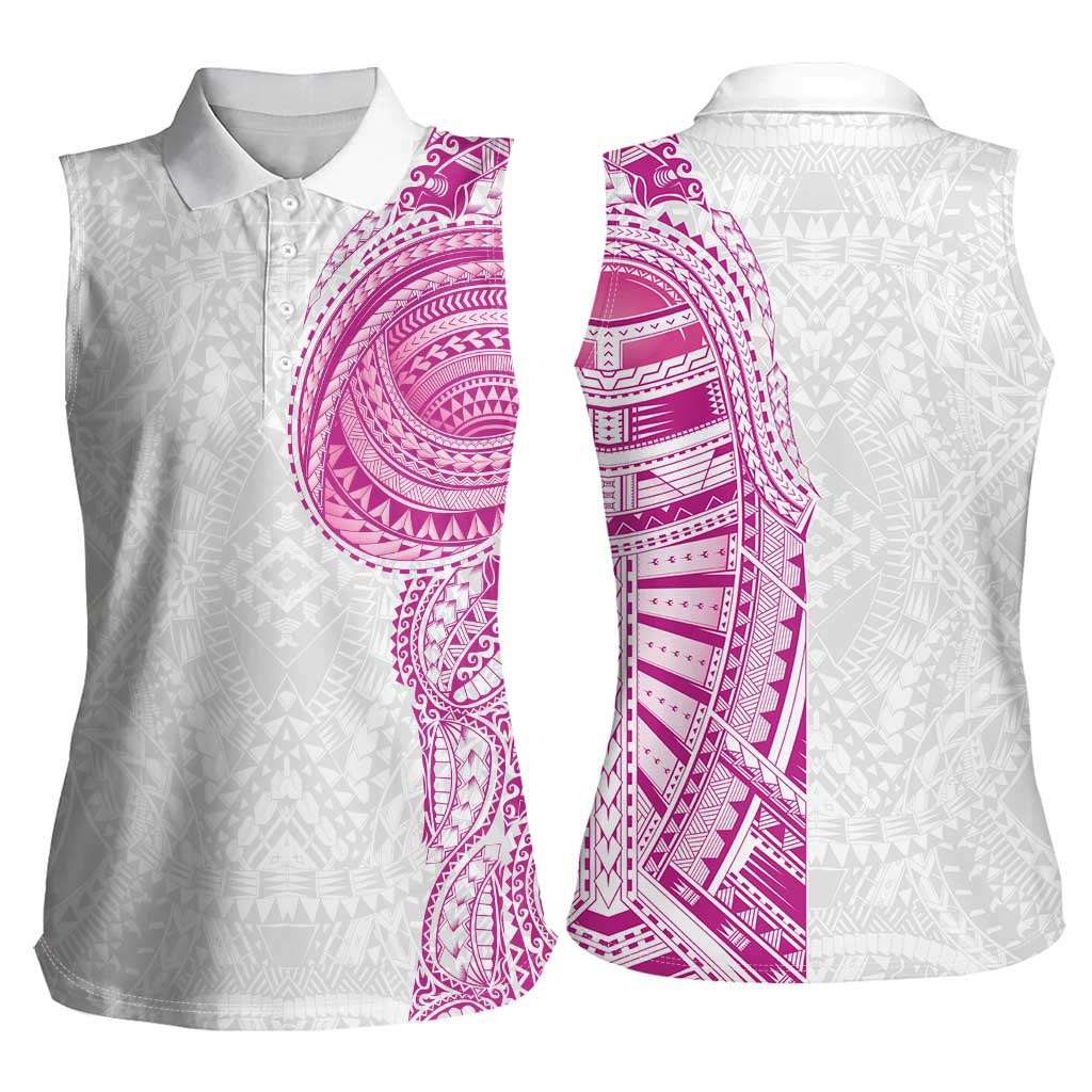 Traditional Polynesian Art Tattoos Women Sleeveless Polo Shirt Pink Color - Polynesian Pride