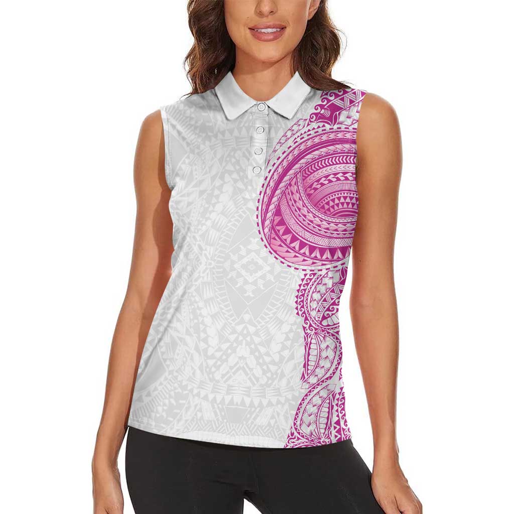 Traditional Polynesian Art Tattoos Women Sleeveless Polo Shirt Pink Color - Polynesian Pride