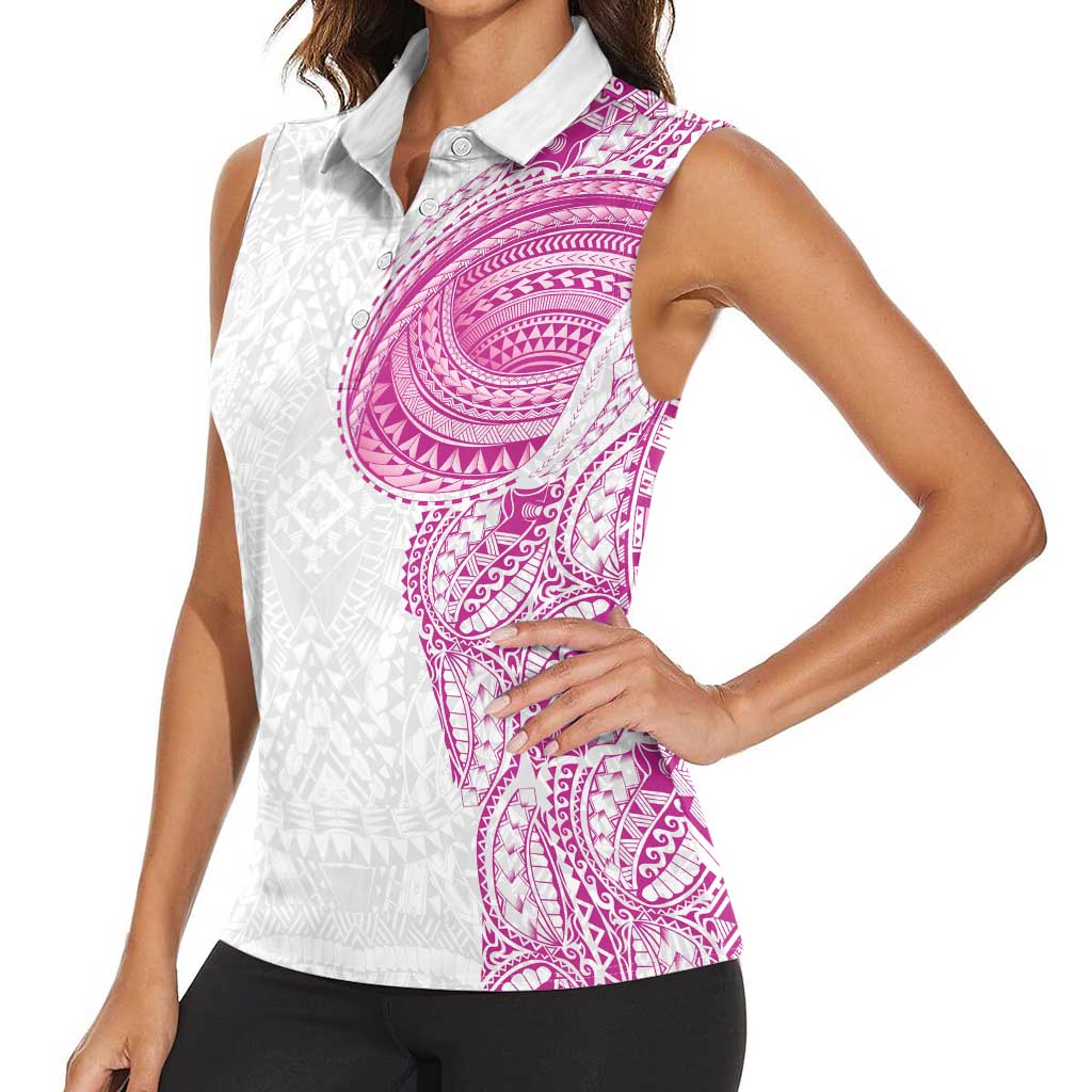 Traditional Polynesian Art Tattoos Women Sleeveless Polo Shirt Pink Color - Polynesian Pride