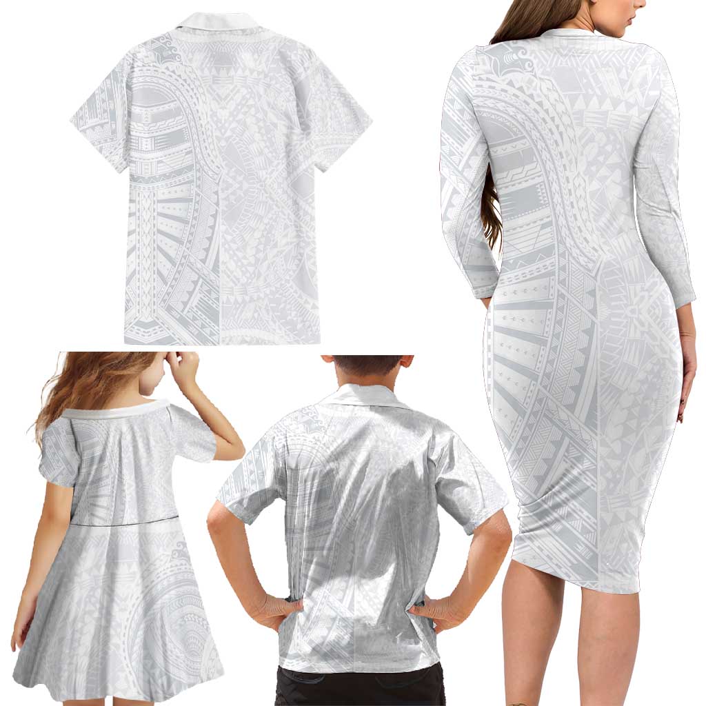 Lotu Tamaiti Family Matching Long Sleeve Bodycon Dress and Hawaiian Shirt Traditional Samoan Art Tattoos - Polynesian Pride