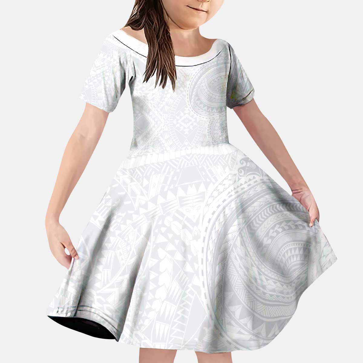 Lotu Tamaiti Kid Short Sleeve Dress Traditional Samoan Art Tattoos LT03 KID White - Polynesian Pride
