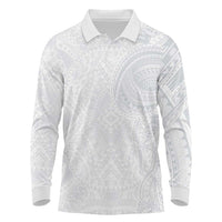 Lotu Tamaiti Long Sleeve Polo Shirt Traditional Samoan Art Tattoos LT03 White - Polynesian Pride