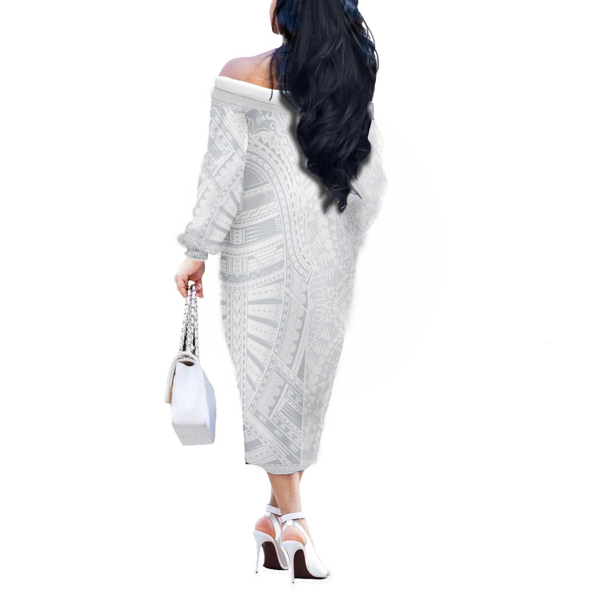 Lotu Tamaiti Off The Shoulder Long Sleeve Dress Traditional Samoan Art Tattoos - Polynesian Pride