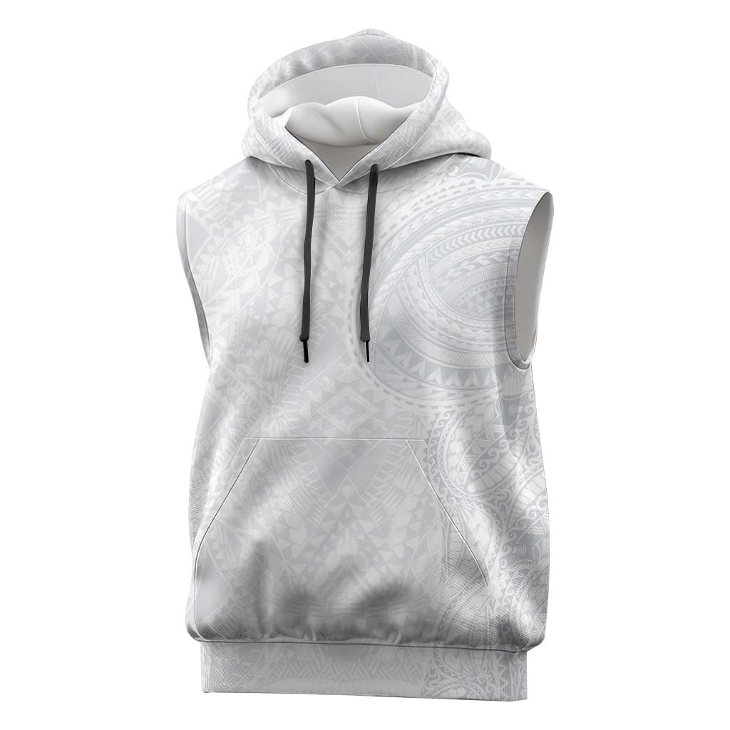 Lotu Tamaiti Sleeveless Hoodie Traditional Samoan Art Tattoos LT03 White - Polynesian Pride