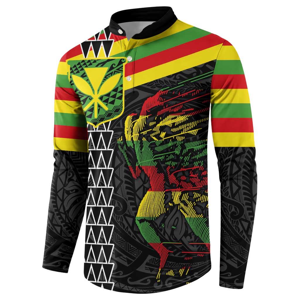 Kanaka Maoli Running Button Sweatshirt Kakau Pattern with Kanaka Maoli Flag Color