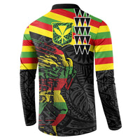 Kanaka Maoli Running Button Sweatshirt Kakau Pattern with Kanaka Maoli Flag Color