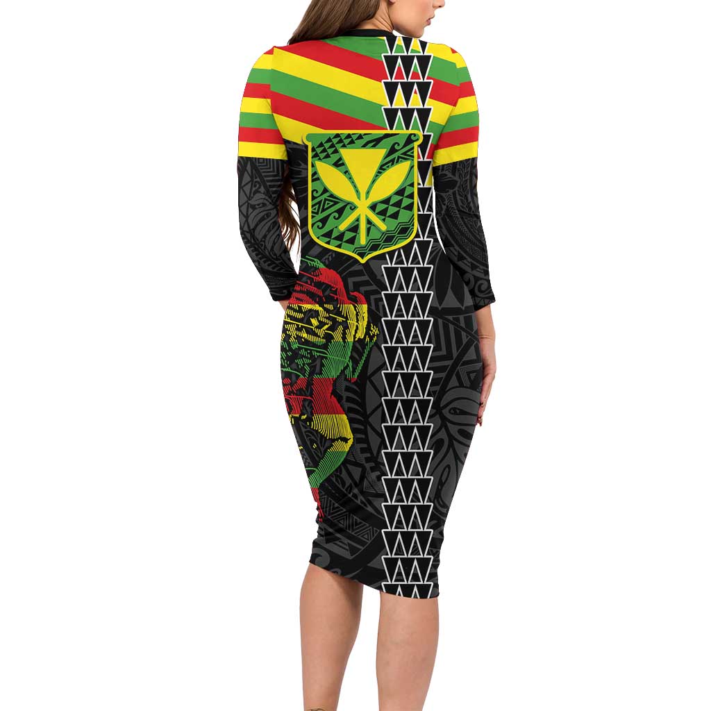 Kanaka Maoli Running Family Matching Long Sleeve Bodycon Dress and Hawaiian Shirt Kakau Pattern with Kanaka Maoli Flag Color