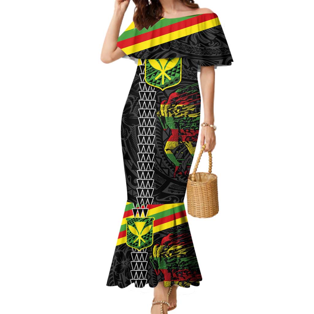 Kanaka Maoli Running Family Matching Mermaid Dress and Hawaiian Shirt Kakau Pattern with Kanaka Maoli Flag Color