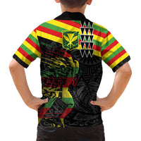 Kanaka Maoli Running Family Matching Off Shoulder Short Dress and Hawaiian Shirt Kakau Pattern with Kanaka Maoli Flag Color