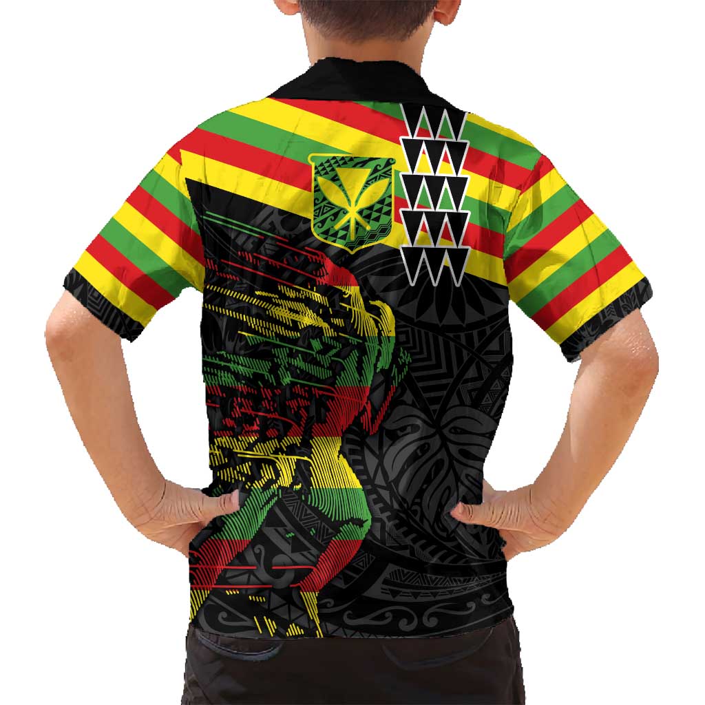 Kanaka Maoli Running Family Matching Puletasi and Hawaiian Shirt Kakau Pattern with Kanaka Maoli Flag Color