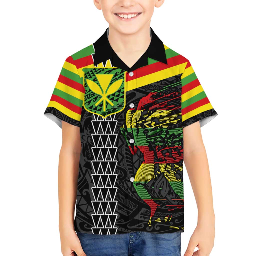 Kanaka Maoli Running Kid Hawaiian Shirt Kakau Pattern with Kanaka Maoli Flag Color