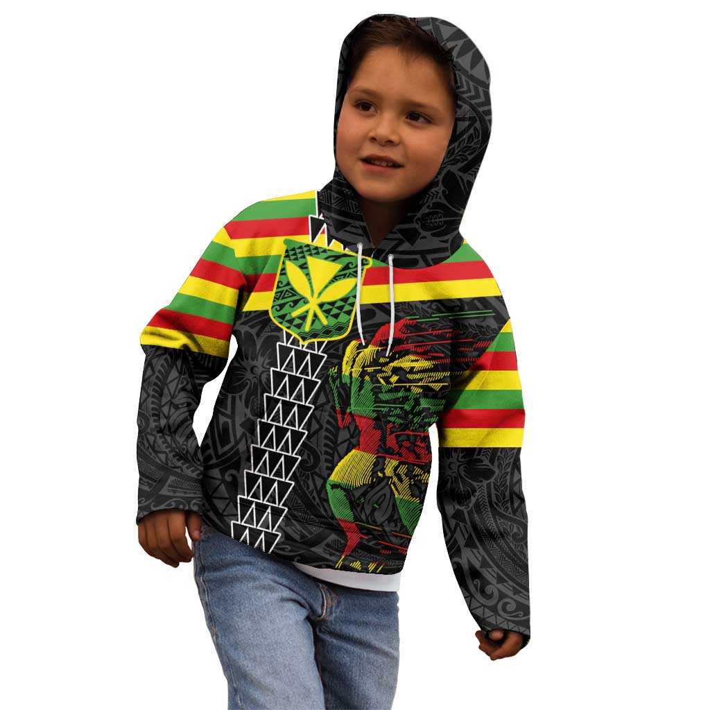 Kanaka Maoli Running Kid Hoodie Kakau Pattern with Kanaka Maoli Flag Color