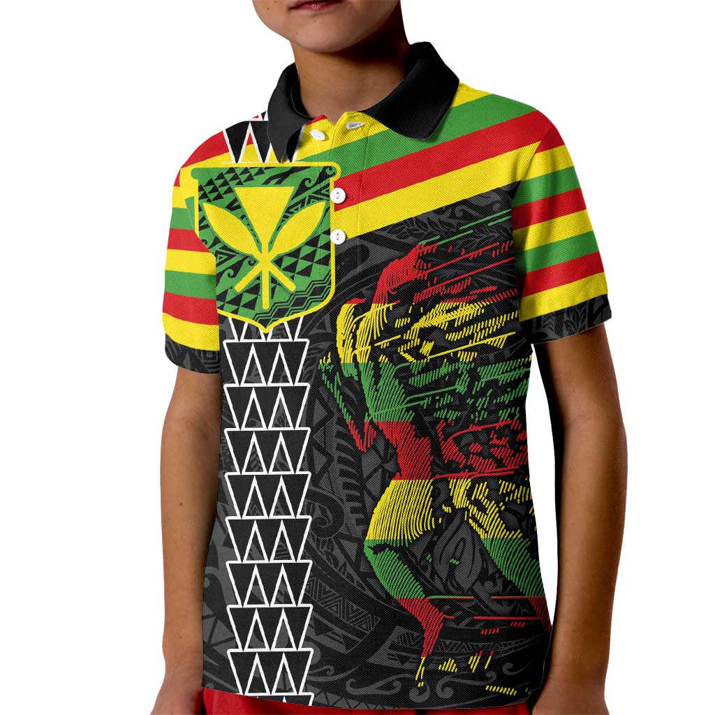 Kanaka Maoli Running Kid Polo Shirt Kakau Pattern with Kanaka Maoli Flag Color