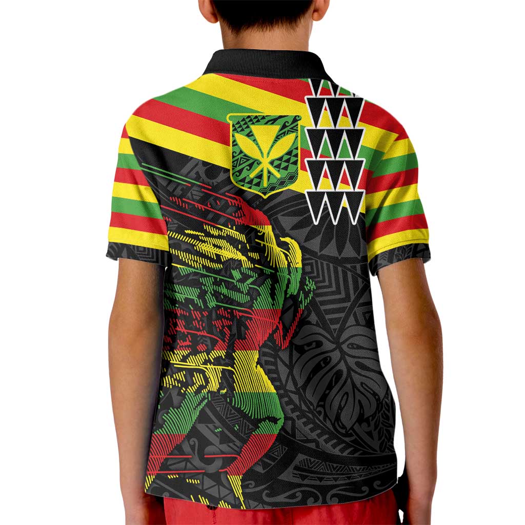 Kanaka Maoli Running Kid Polo Shirt Kakau Pattern with Kanaka Maoli Flag Color