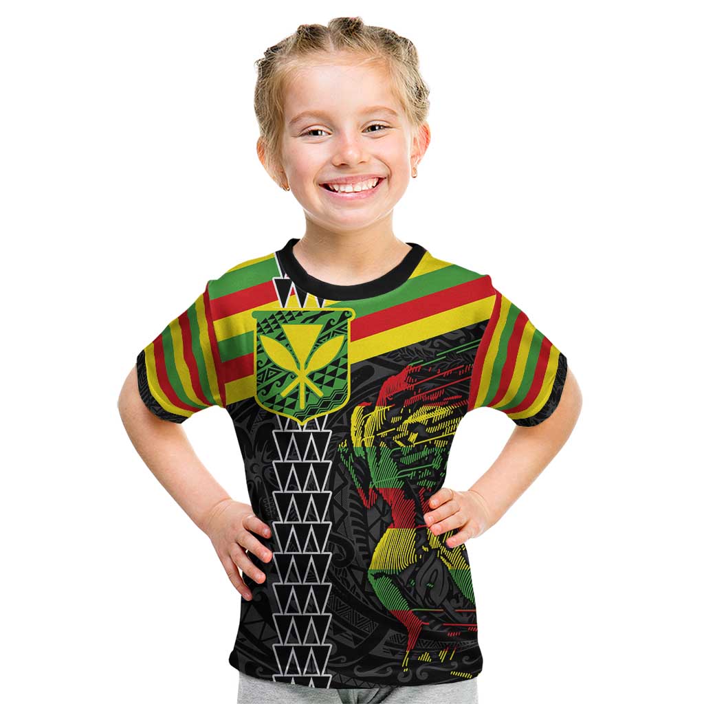 Kanaka Maoli Running Kid T Shirt Kakau Pattern with Kanaka Maoli Flag Color