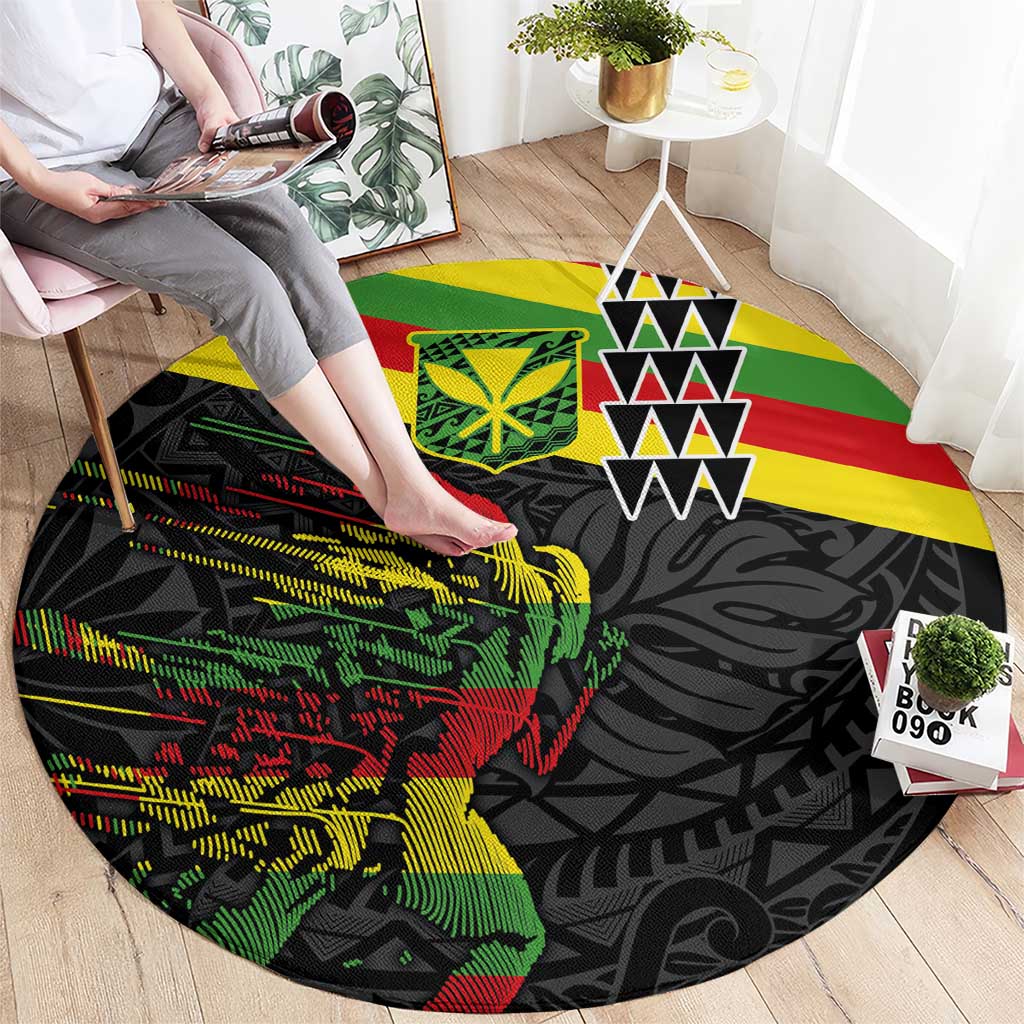 Kanaka Maoli Running Round Carpet Kakau Pattern with Kanaka Maoli Flag Color