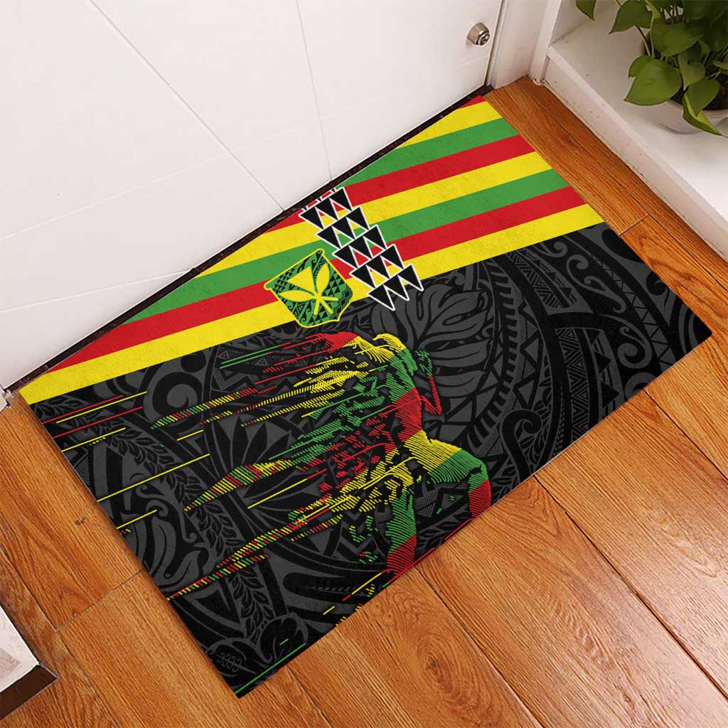 Kanaka Maoli Running Rubber Doormat Kakau Pattern with Kanaka Maoli Flag Color